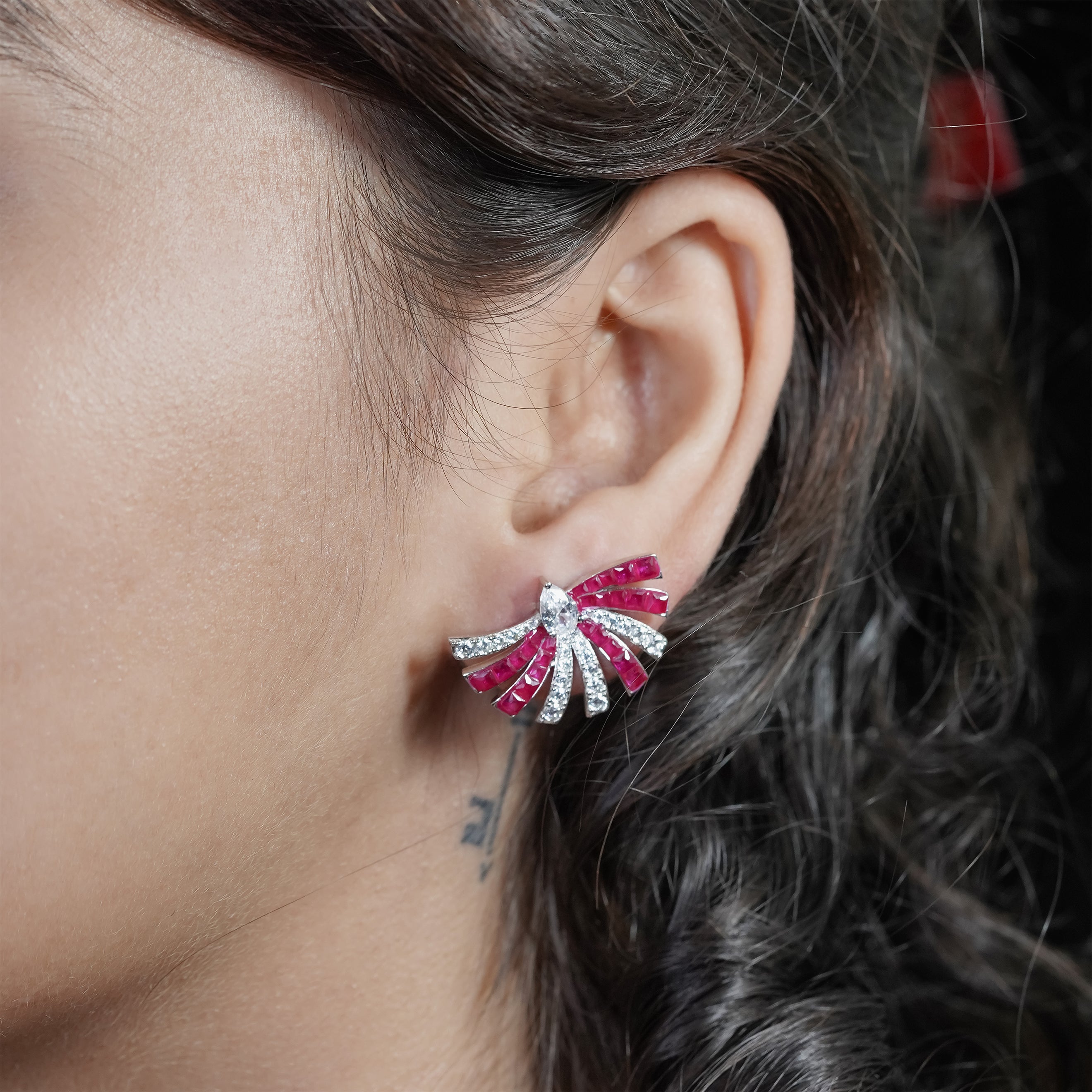 Reeva 's CZ Earrings with Ruby accent