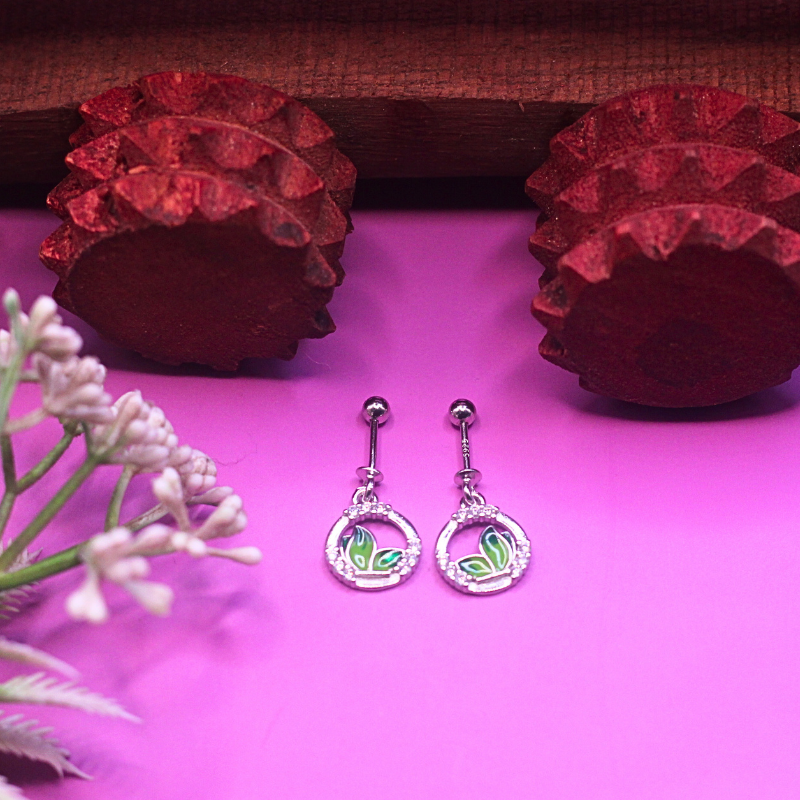 Green Enamel & CZ Stones bugdi