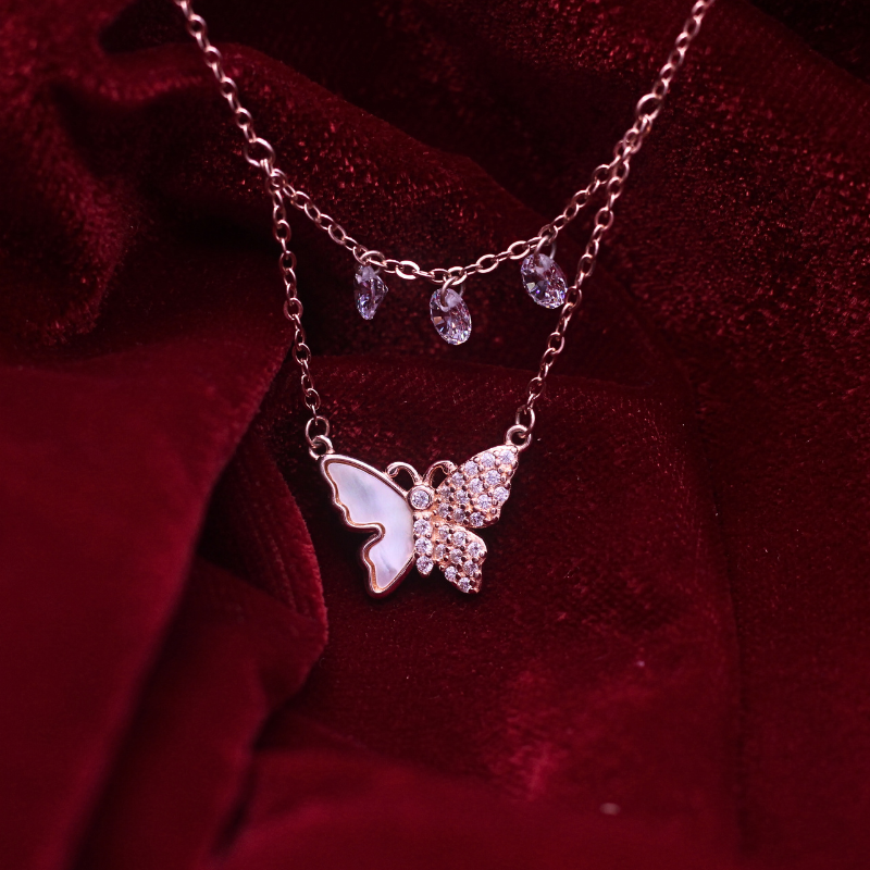 Reeva's 925 sterling silver Rose gold butterfly pandal