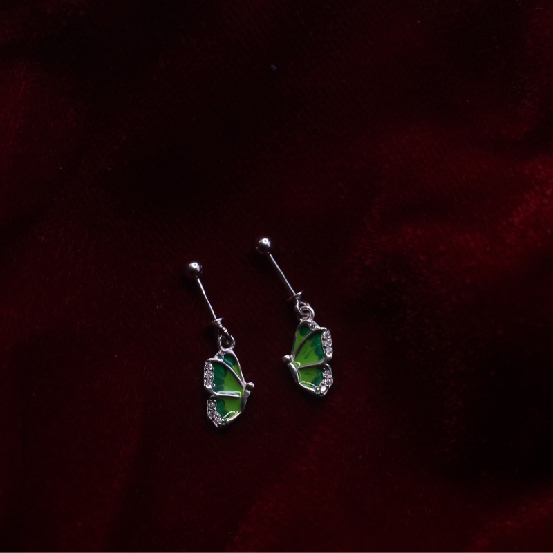 Emerald Glow Butterfly Drop Earrings