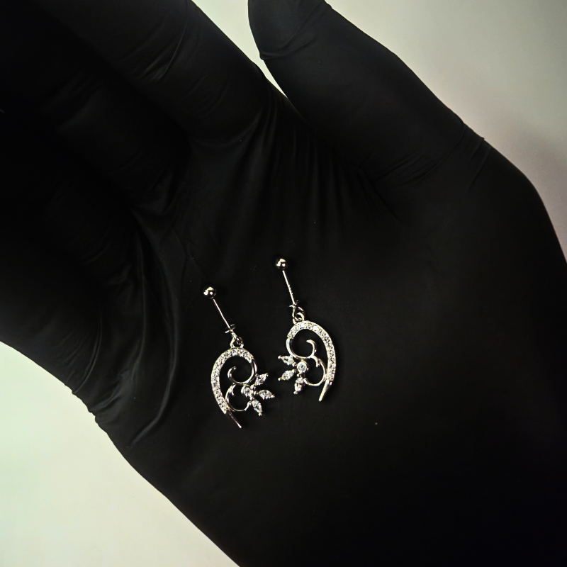 Elegant 925 Silver floral CZ Drop bugdi