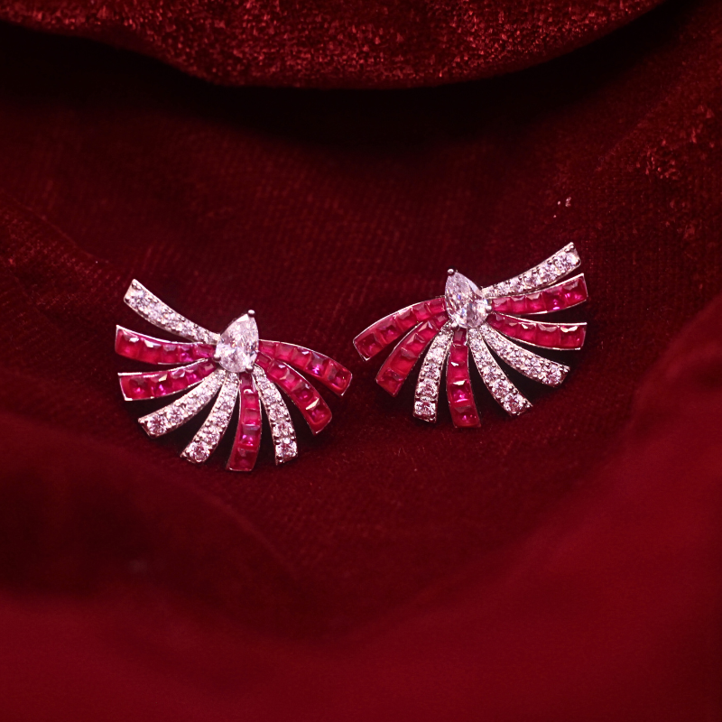 Reeva 's CZ Earrings with Ruby accent