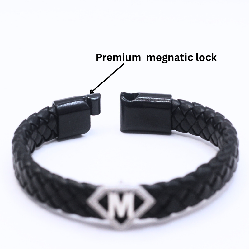 Leather alphabet(M) bracelet