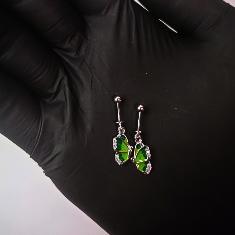 Emerald Glow Butterfly Drop Earrings