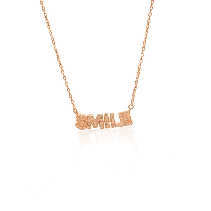 Reeva's 925 sterling silver ‘SMILE’ Pendant Necklace with Rose Gold