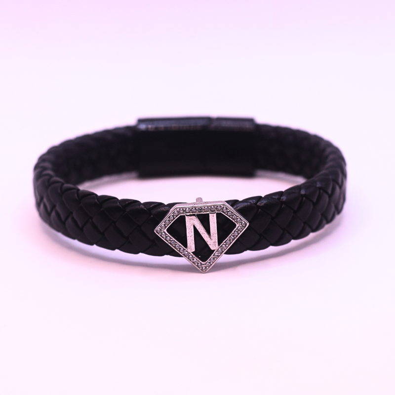 Leather alphabet(N) bracelet