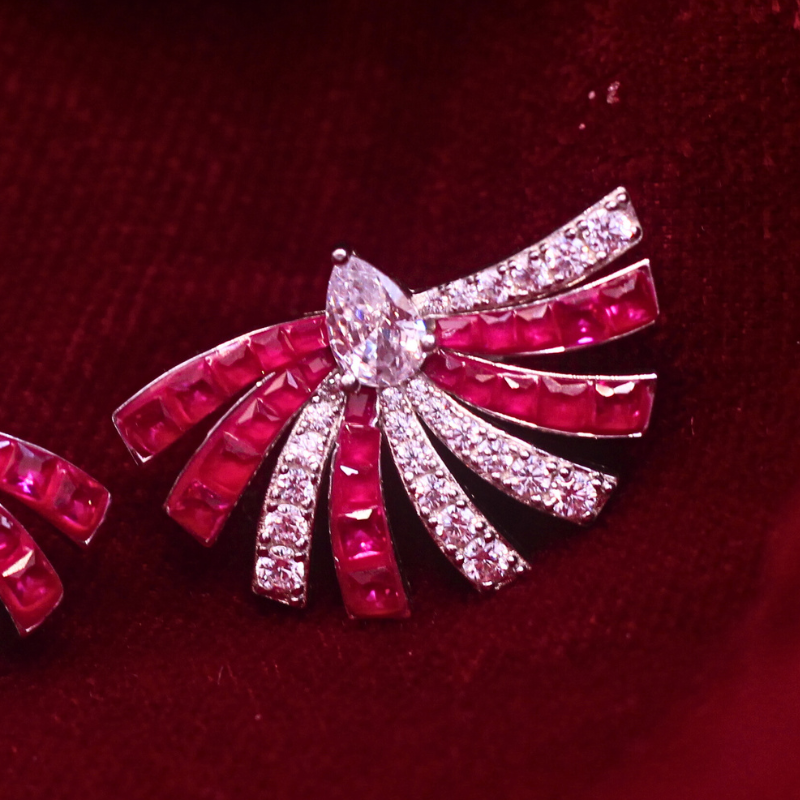 Reeva 's CZ Earrings with Ruby accent