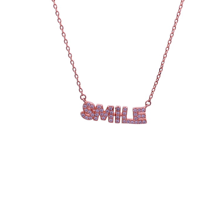 Reeva's 925 sterling silver ‘SMILE’ Pendant Necklace with Rose Gold