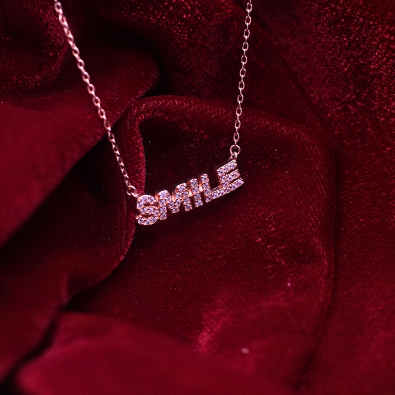 Reeva's 925 sterling silver ‘SMILE’ Pendant Necklace with Rose Gold