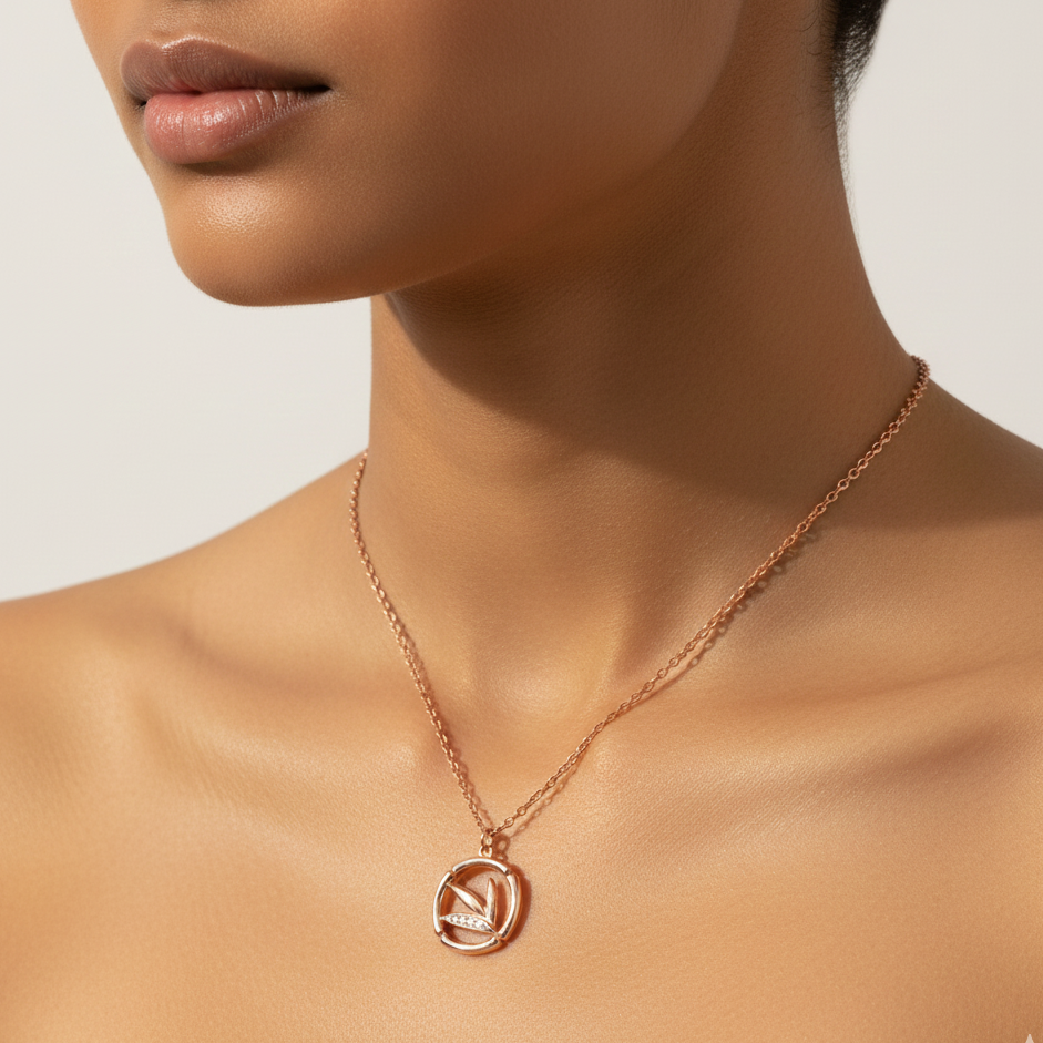 Reeva's 925 sterling silver Leaf necklace with rose gold