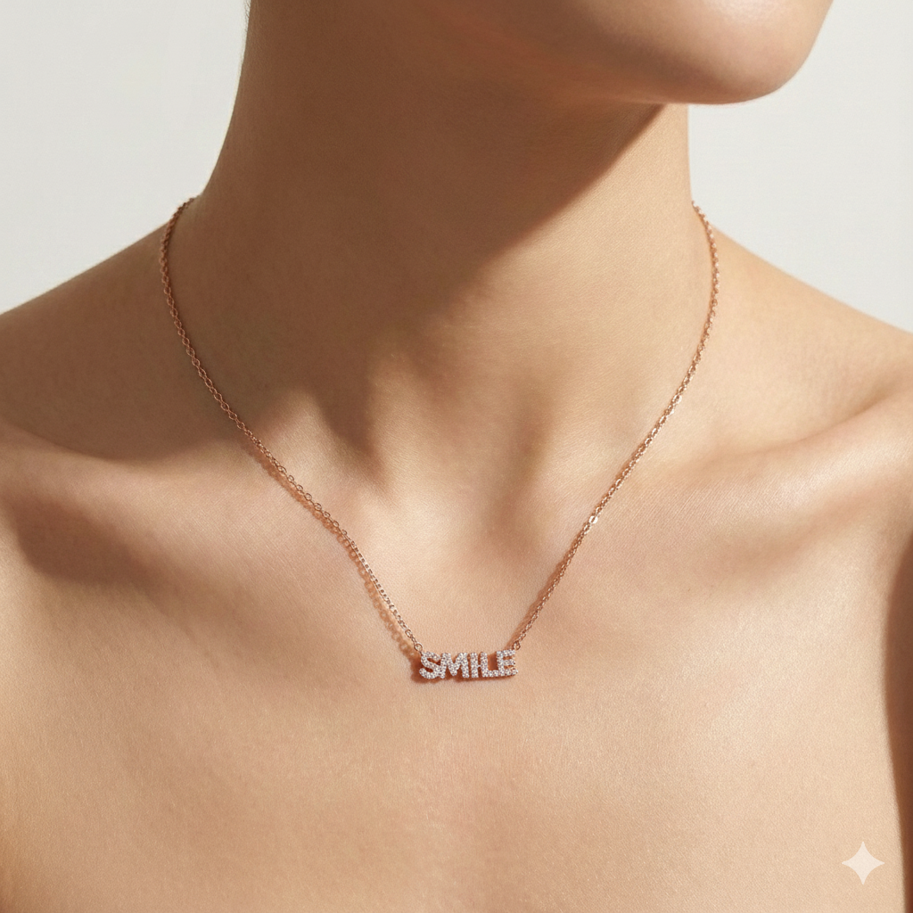 Reeva's 925 sterling silver ‘SMILE’ Pendant Necklace with Rose Gold