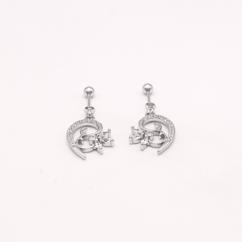 Elegant 925 Silver floral CZ Drop bugdi