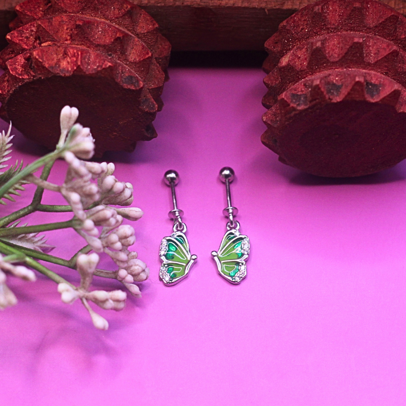 Emerald Glow Butterfly Drop Earrings