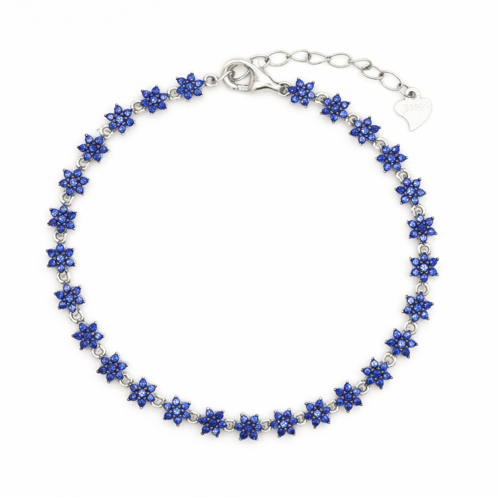 Reeva's 925 Sterling Silver Floral Diamond Bracelet