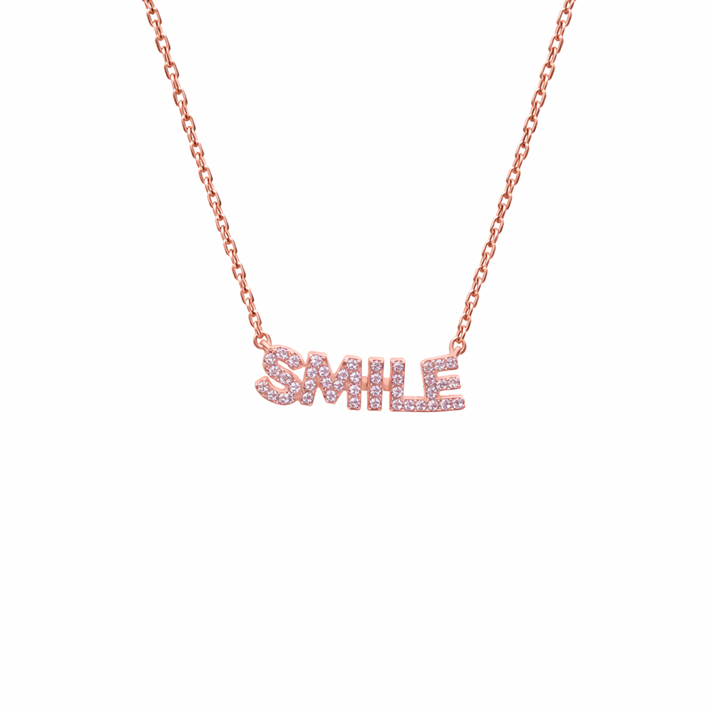 Reeva's 925 sterling silver ‘SMILE’ Pendant Necklace with Rose Gold