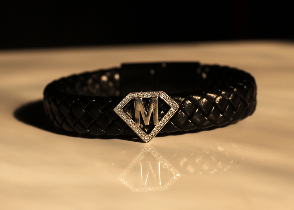 Leather alphabet(M) bracelet