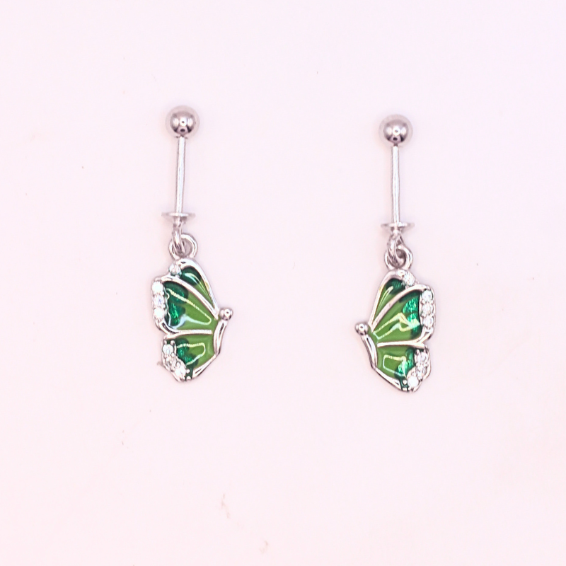 Emerald Glow Butterfly Drop Earrings