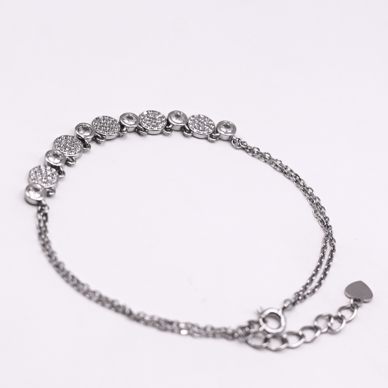 Reeva's 925 Sterling Silver Curved Shaped Diamond Bracelet