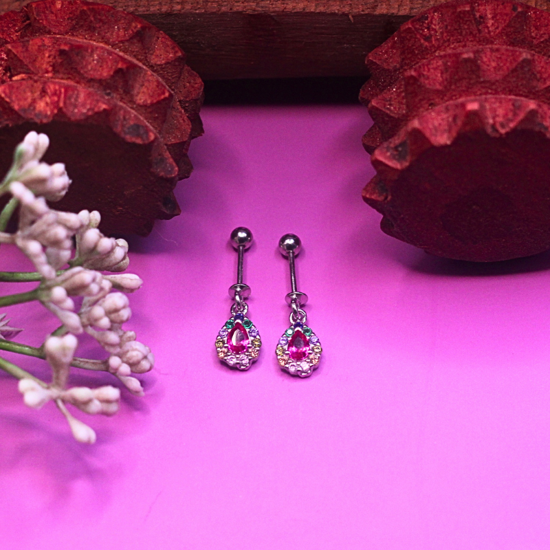 Vibrant  Teardrop bugdi with Multi-Color Zirconia