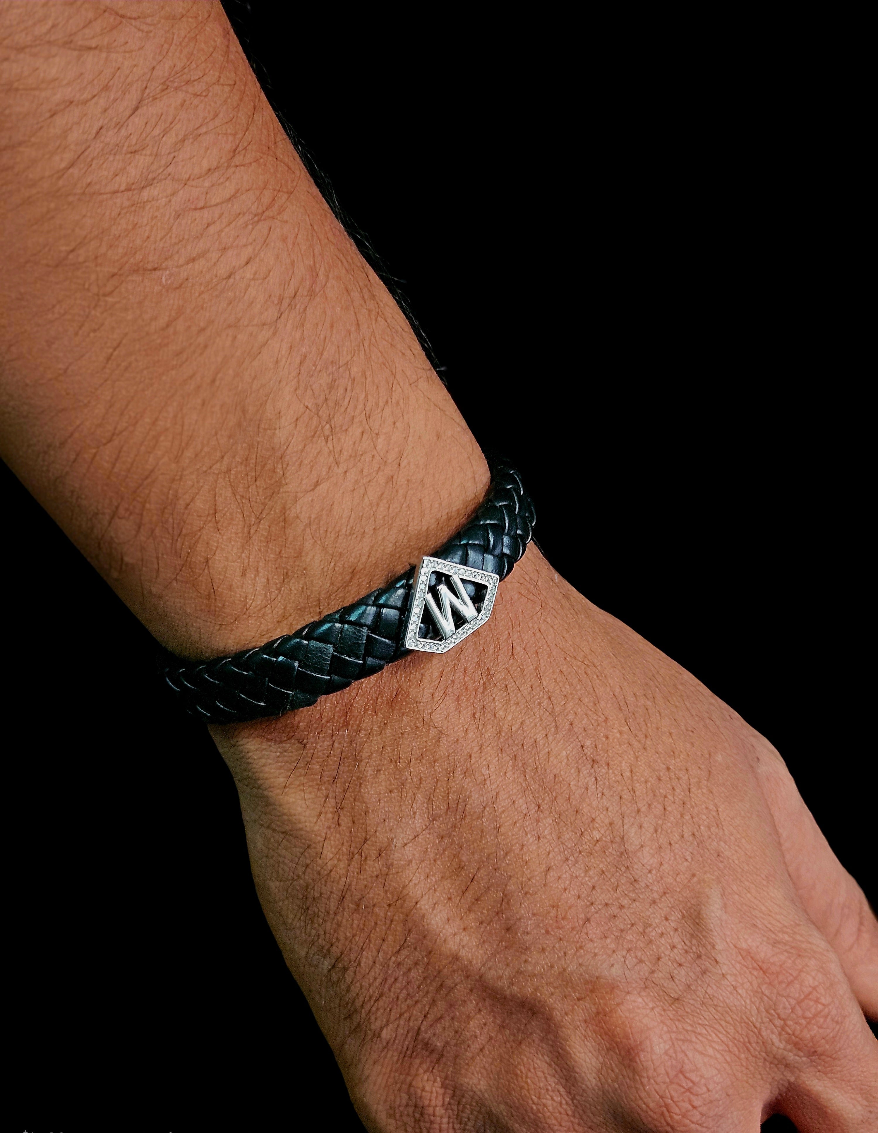 Leather alphabet(M) bracelet