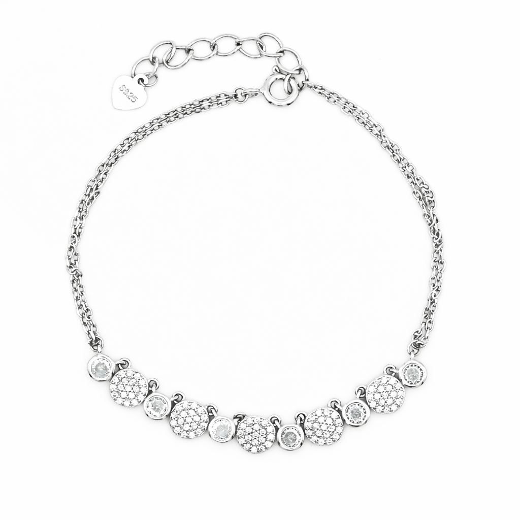 Reeva's 925 Sterling Silver Curved Shaped Diamond Bracelet