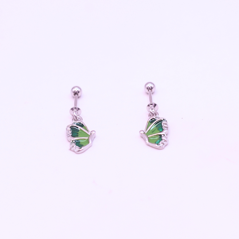 Emerald Glow Butterfly Drop Earrings
