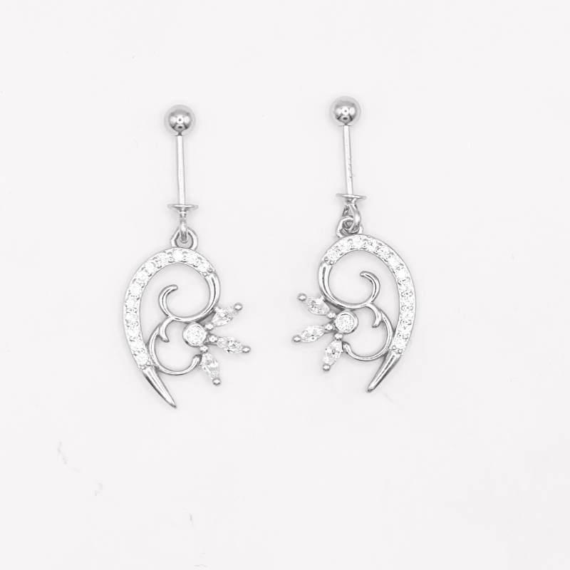 Elegant 925 Silver floral CZ Drop bugdi